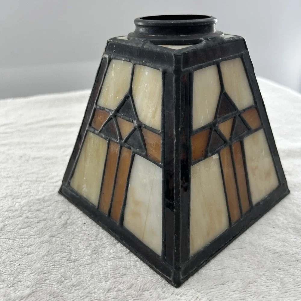 Tiffany Style Mission Stained Glass Ceiling Pendant Light Lamp Fixture Vintage